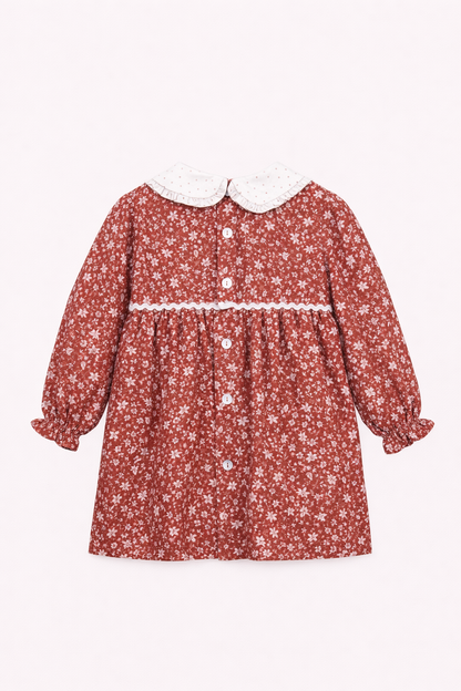 Robe Fleurie Rouge Brique pour Bébé Fille – Style Champêtre et Confort