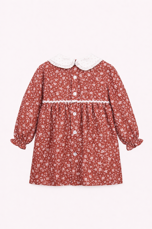 Robe Fleurie Rouge Brique pour Bébé Fille – Style Champêtre et Confort