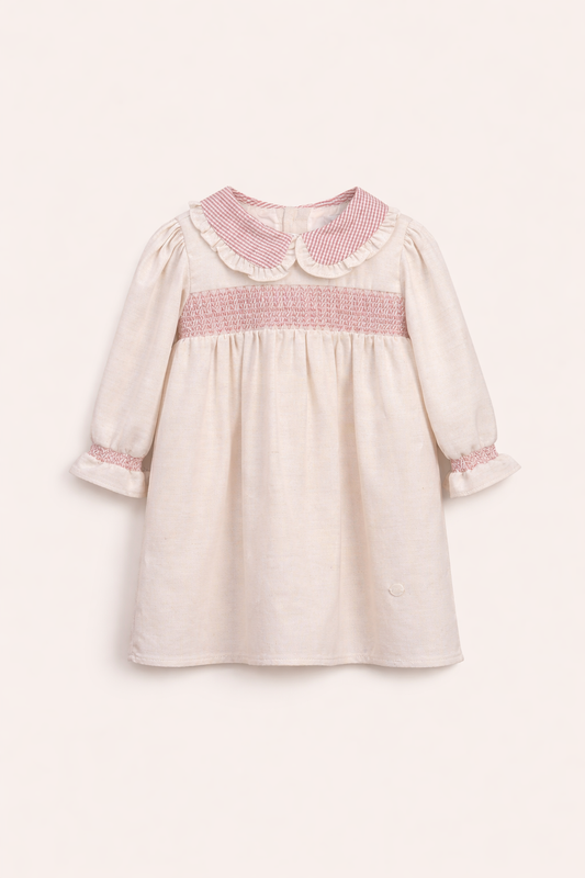 Robe Smockée Rose Poudré pour Bébé Fille – Élégance et Confort