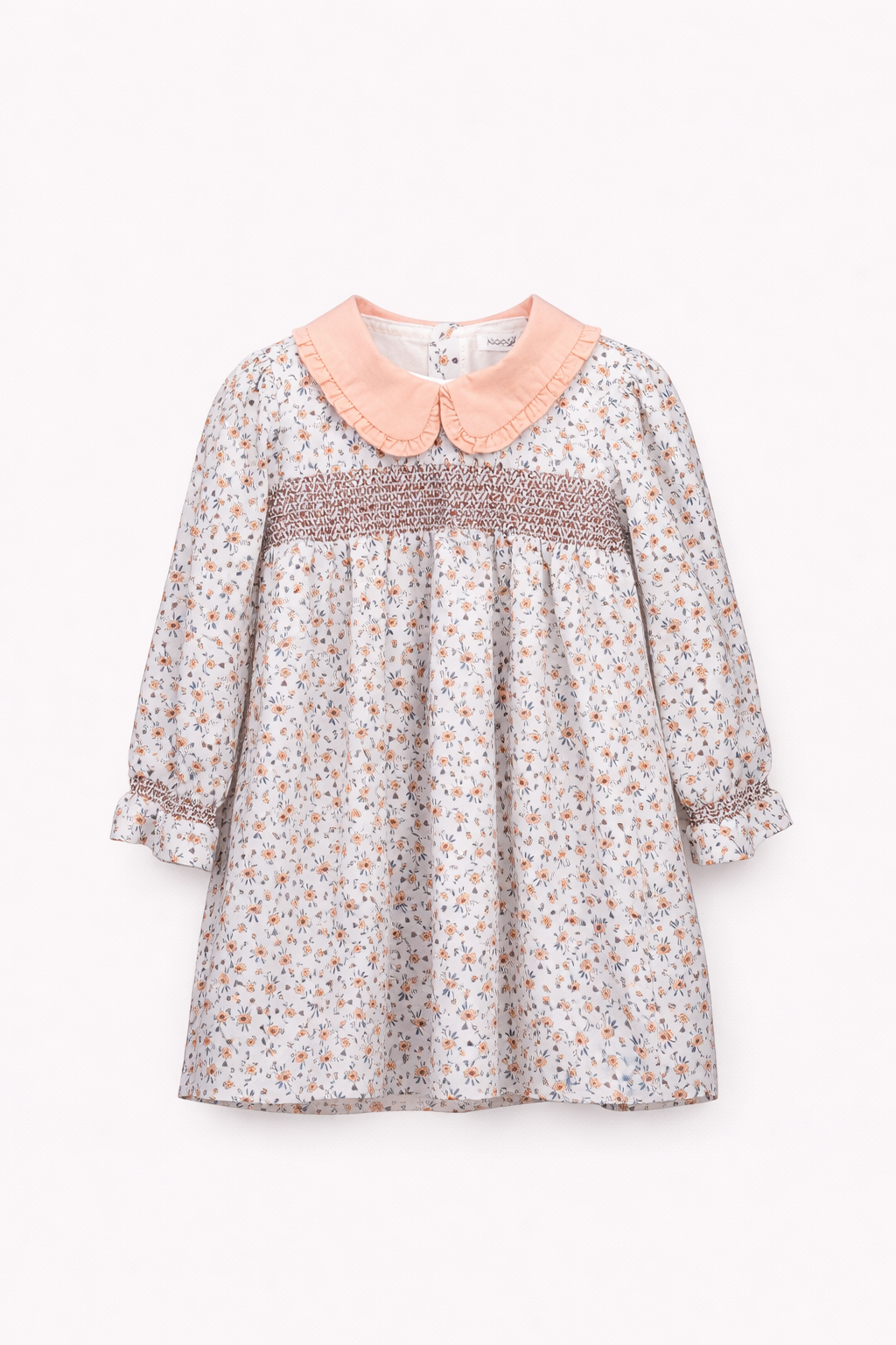 Robe bébé fille – Imprimé fleuri & col contrasté pêche