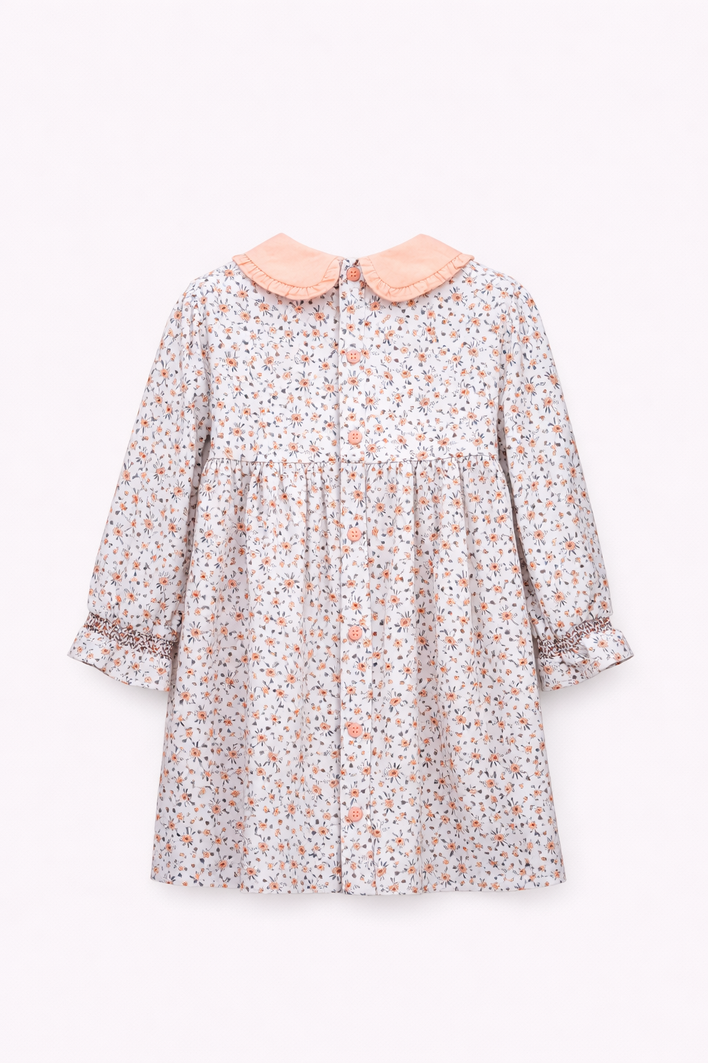 Robe bébé fille – Imprimé fleuri & col contrasté pêche