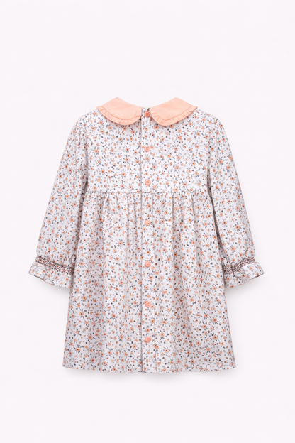 Robe bébé fille – Imprimé fleuri & col contrasté pêche