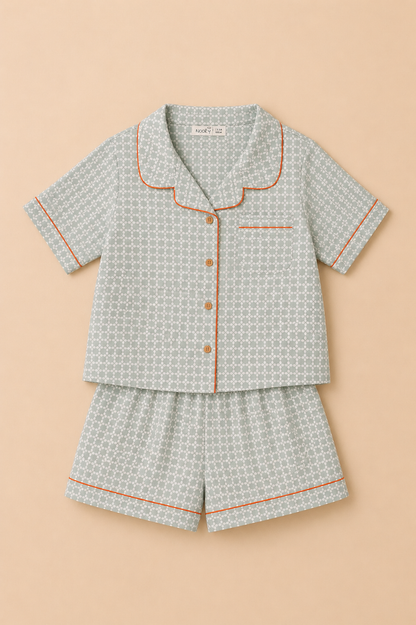 Pyjama Enfant 2 Pièces – Chemise & Short Vert d’Eau