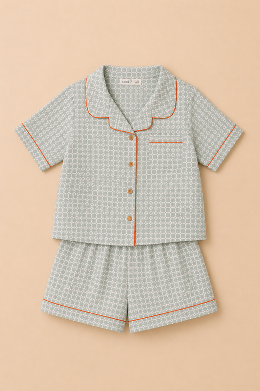 Pyjama Enfant 2 Pièces – Chemise & Short Vert d’Eau