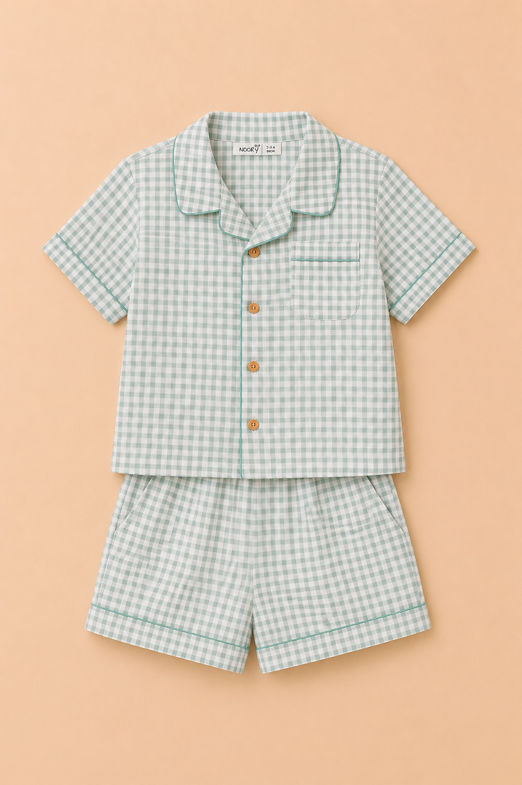 Pyjama Garçon 2 Pièces – Chemise & Short à Carreaux Vert d’Eau