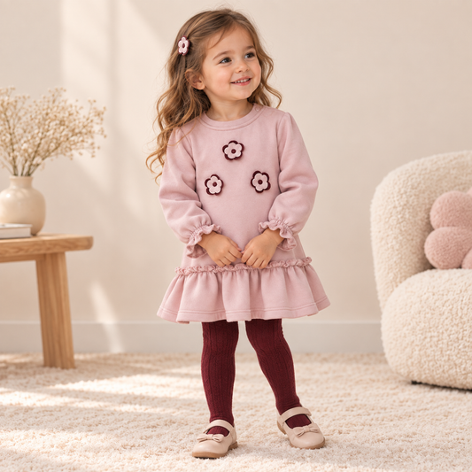 Robe bébé fille en molleton – Détails fleurs brodées