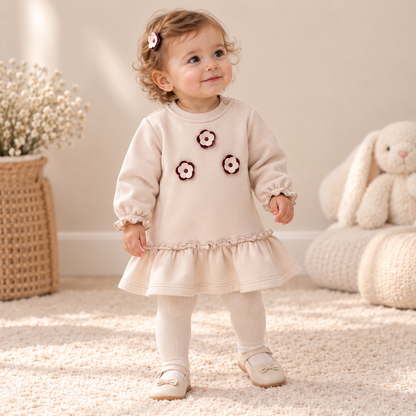 Robe bébé fille en molleton – Détails fleurs brodées