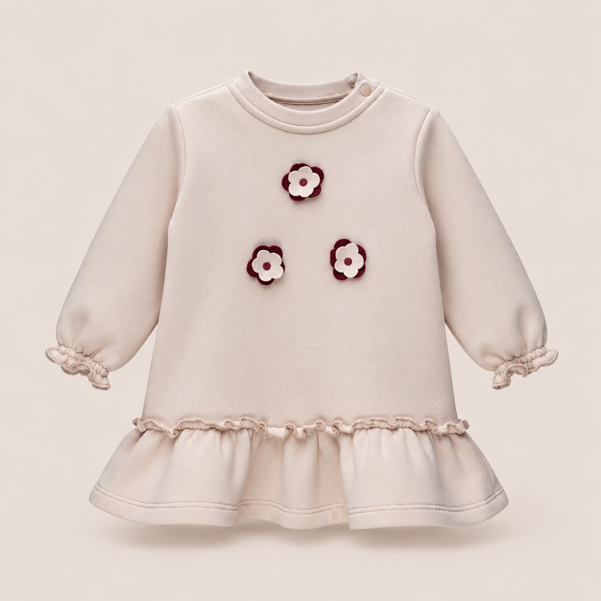 Robe bébé fille en molleton – Détails fleurs brodées