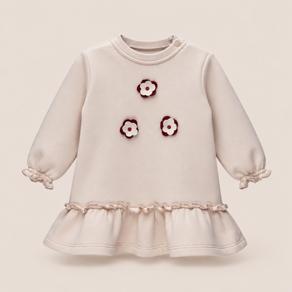 Robe bébé fille en molleton – Détails fleurs brodées