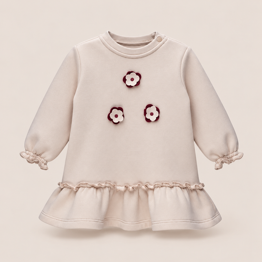 Robe bébé fille en molleton – Détails fleurs brodées