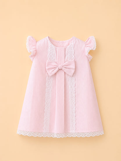Robe Bébé Rose Élégante à Dentelle et Nœud