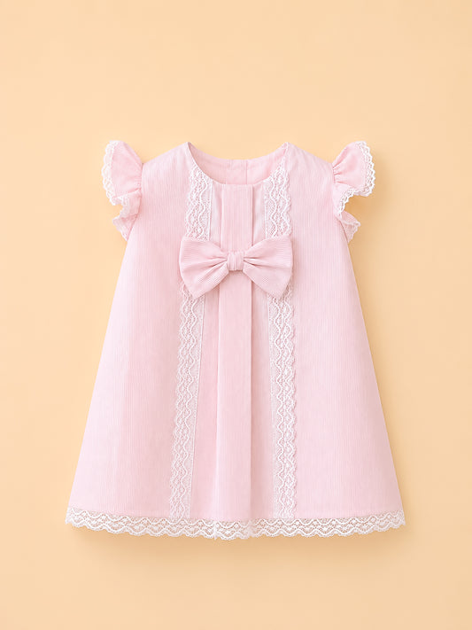 Robe Bébé Rose Élégante à Dentelle et Nœud