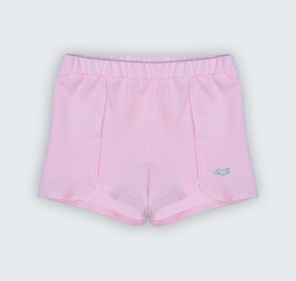 Short en piqué rose à découpe et broderie colombe