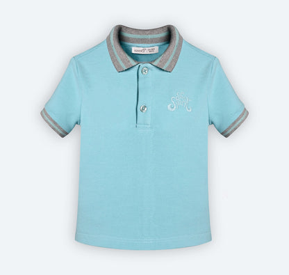 T-shirt polo en piqué 100% coton à col chemisier et broderie