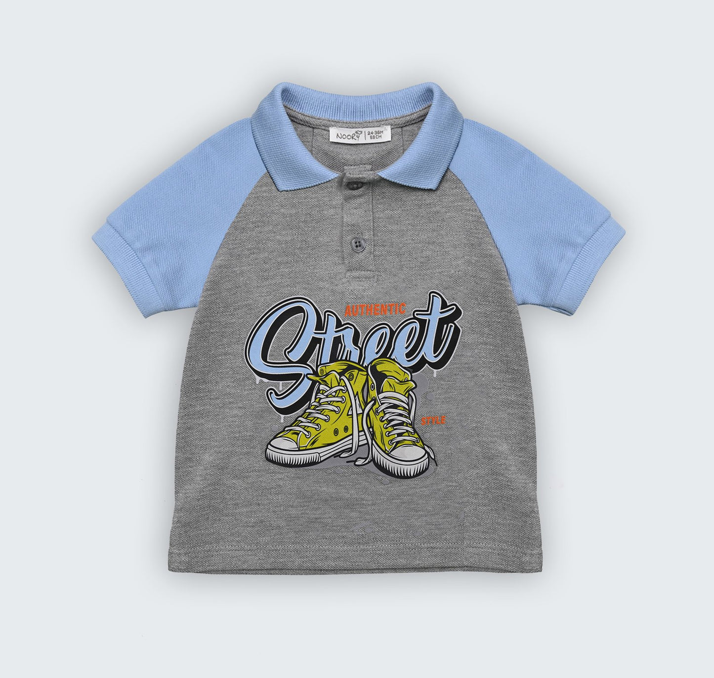 T-shirt polo en piqué 100% coton avec manches raglan et sérigraphie sur le devant