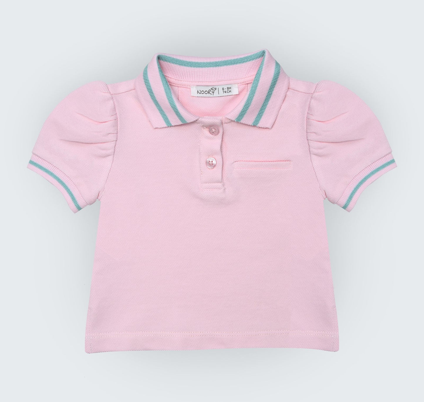 T-shirt polo en piqué rose  100% coton à col chemisier