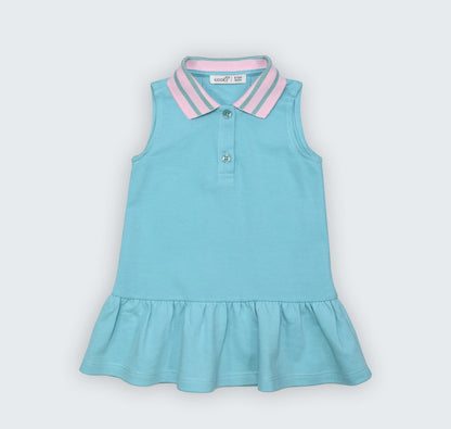 Robe verte à col chemisier en piqué 100% coton avec bloomer