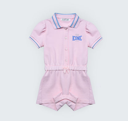 Combinaison courte en piqué rose 100% coton à taille élastique