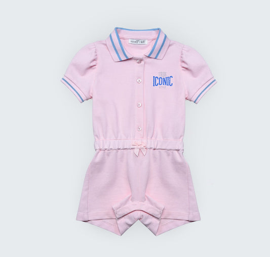 Combinaison courte en piqué rose 100% coton à taille élastique