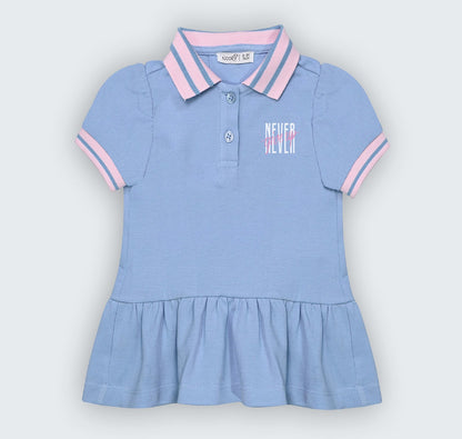 Robe ciel demi manches en piqué 100% coton à sérigraphie  avec bloomer