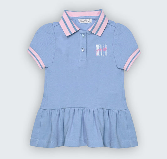 Robe ciel demi manches en piqué 100% coton à sérigraphie  avec bloomer