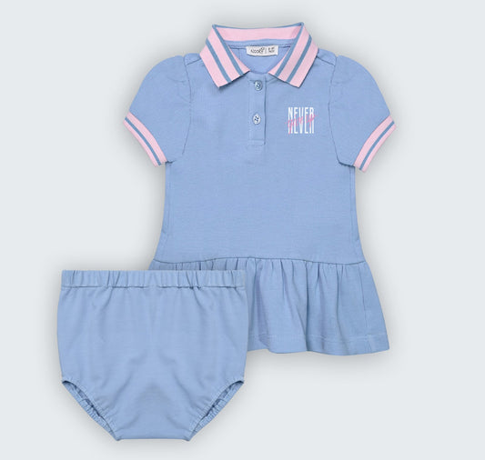 Robe ciel demi manches en piqué 100% coton à sérigraphie  avec bloomer