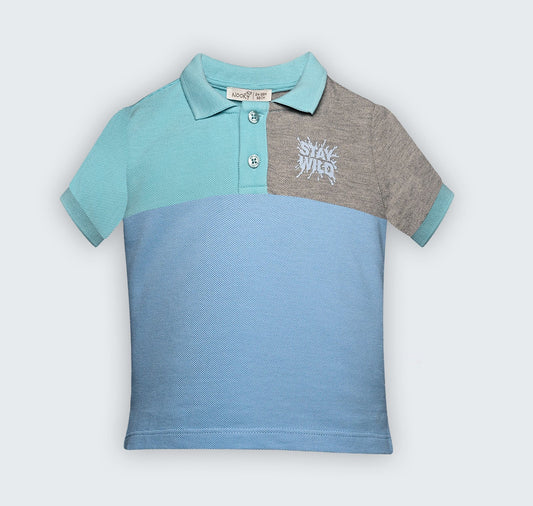 T-shirt polo tricolore en piqué 100% coton à col chemisier et sérigraphie