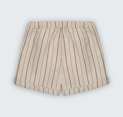 Short à rayures, 100% coton avec ceinture élastique réglable