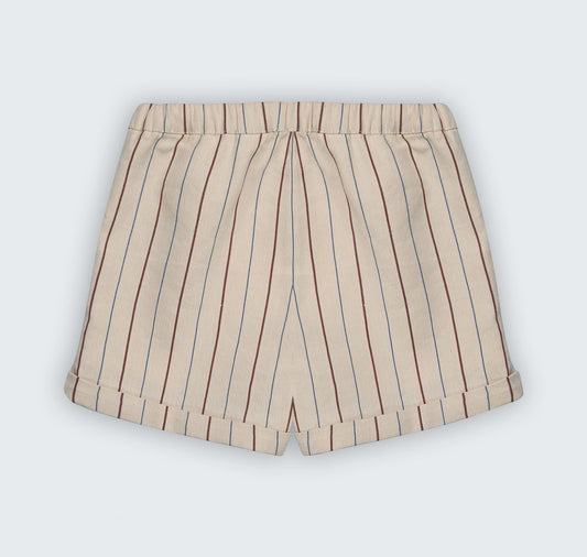 Short à rayures, 100% coton avec ceinture élastique réglable