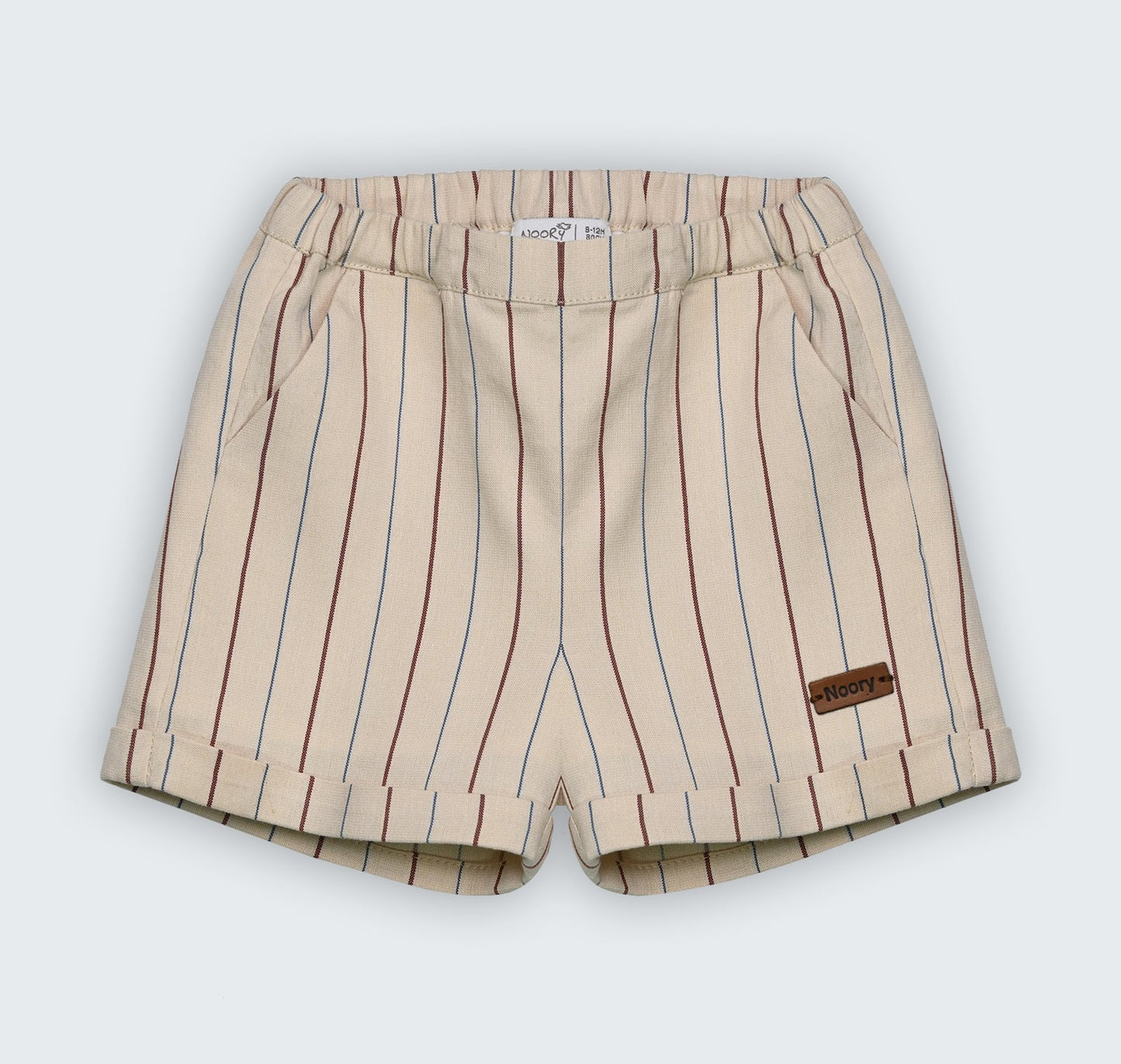 Short à rayures, 100% coton avec ceinture élastique réglable