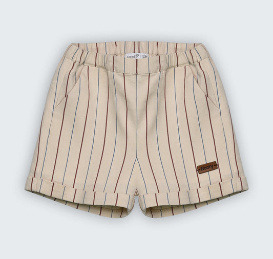 Short à rayures, 100% coton avec ceinture élastique réglable