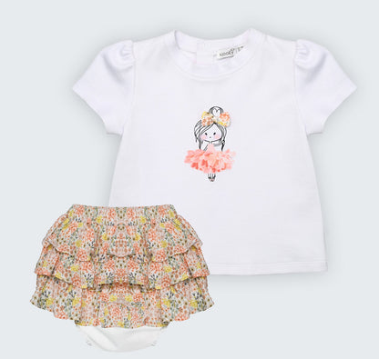 Ensemble T-shirt en jersey blanc 100% coton avec jupe culotte