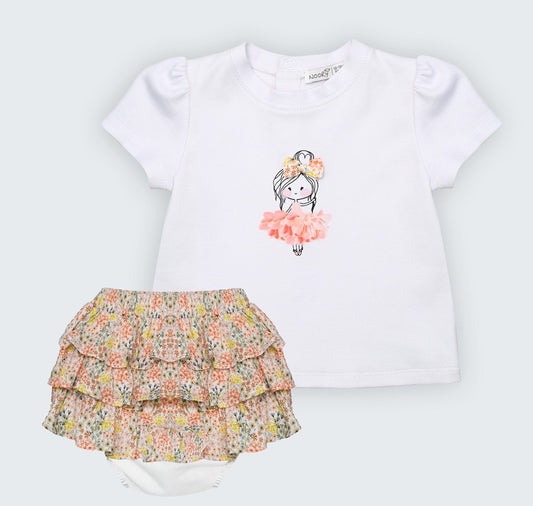 Ensemble T-shirt en jersey blanc 100% coton avec jupe culotte