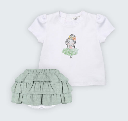 Ensemble T-shirt en jersey blanc 100% coton avec jupe culotte