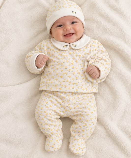 Ensemble bébé 2 pièces écru imprimé poussins – Confort & tendresse