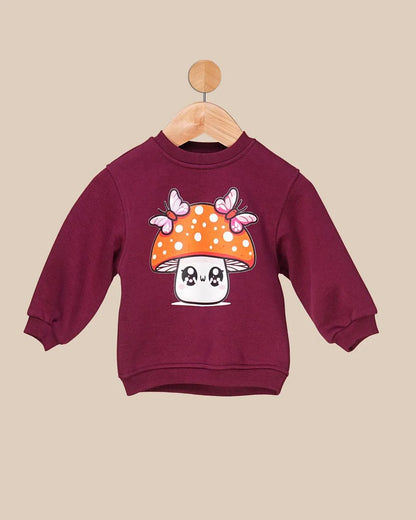 Ensemble Bébé Fille – Sweat & Pantalon Bordeaux (Motif Champignon Kawaii)