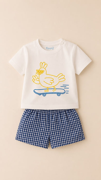 Ensemble Garçon 2 Pièces – T-shirt Imprimé & Short Vichy