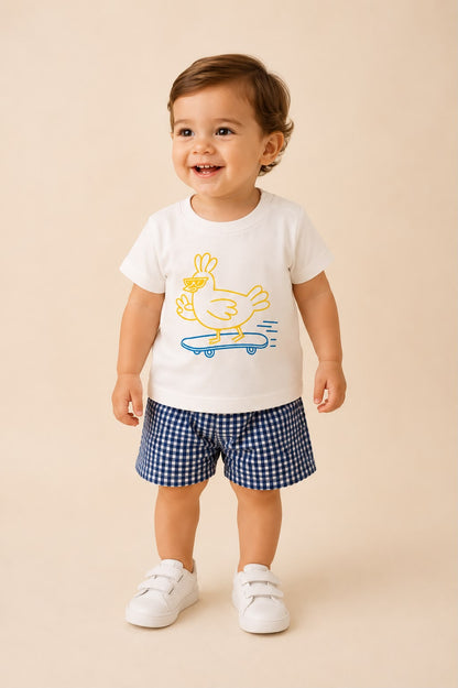 Ensemble Garçon 2 Pièces – T-shirt Imprimé & Short Vichy