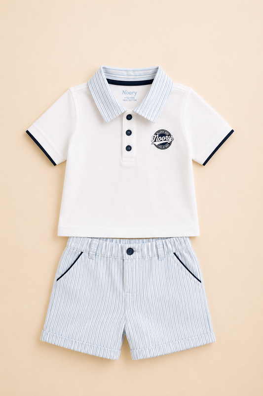 Ensemble Polo & Short Rayé Bleu – Élégance et Confort pour Bébé