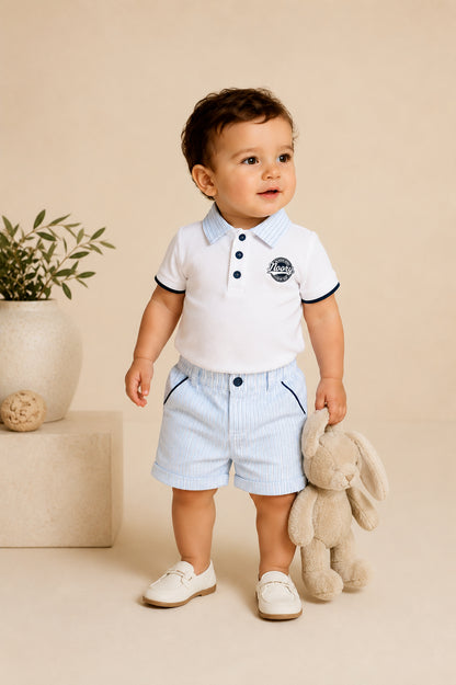 Ensemble Polo & Short Rayé Bleu – Élégance et Confort pour Bébé