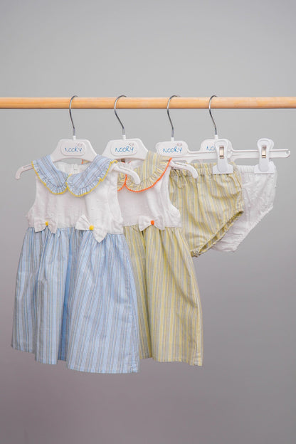 Robe bébé fille rayée jaune – Élégance lumineuse & détails raffinés