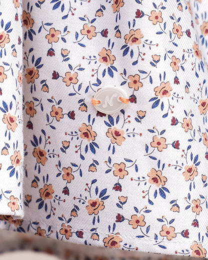 Robe bébé fille – Imprimé fleuri & col contrasté pêche