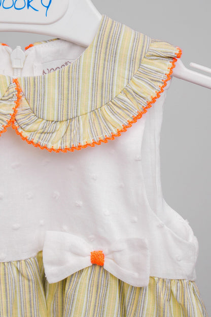 Robe bébé fille rayée jaune – Élégance lumineuse & détails raffinés