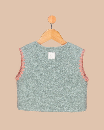 Gilet bébé sans manches en tissu bouclette – Doublure fleurie