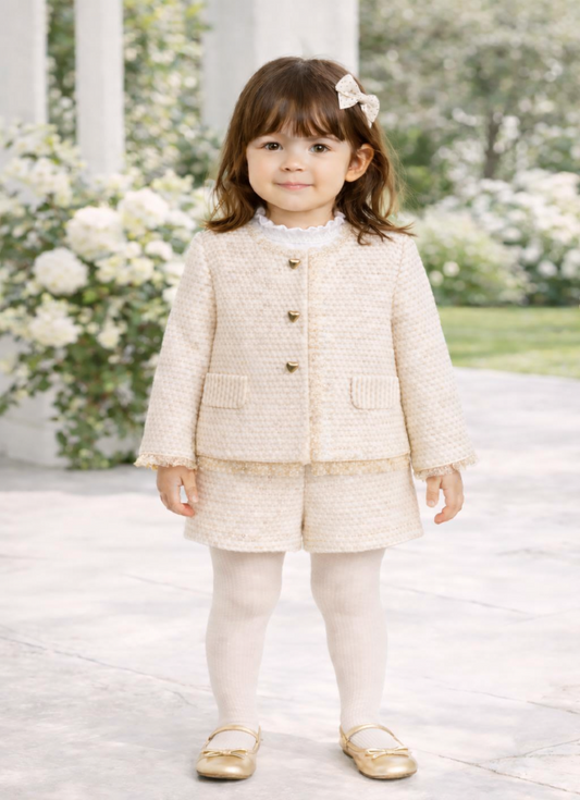 Ensemble Élégance Classique Fille – Veste & Jupe Beige