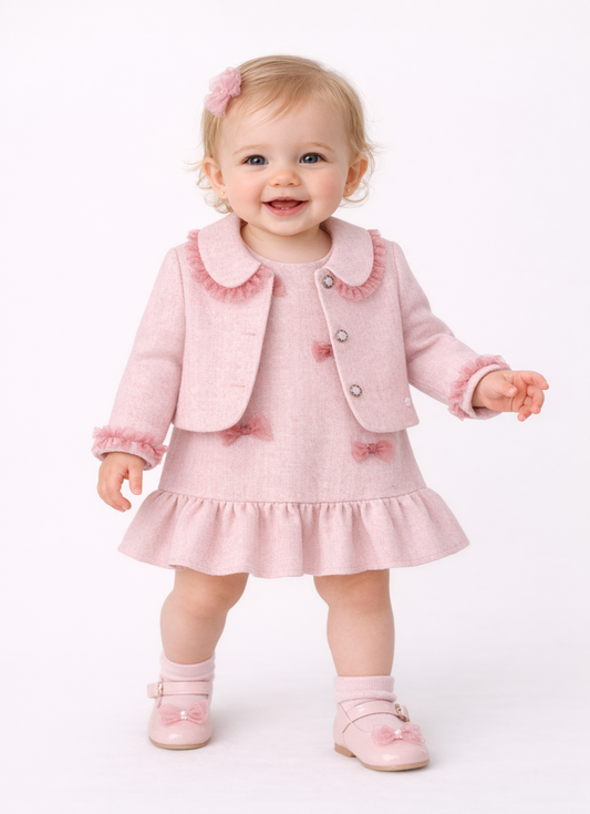 Ensemble Bébé Fille Rose Élégant – Robe & Veste Assortie