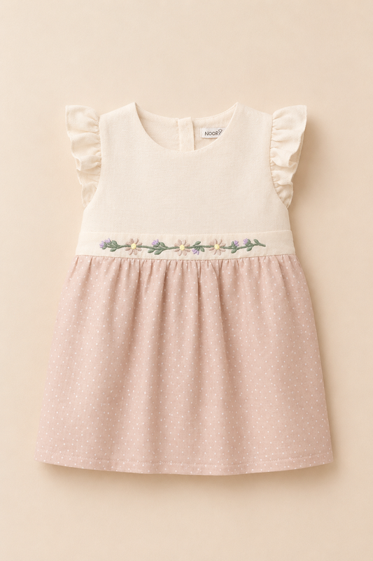 Robe Bébé Élégante Brodée – Beige & Écru