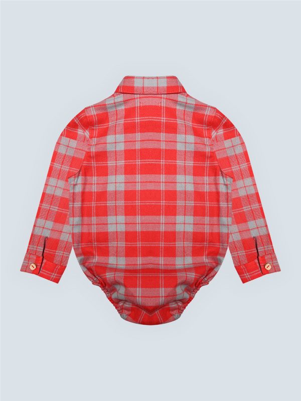 Chemise layette pour bébé garçon, à carreaux rouge et gris