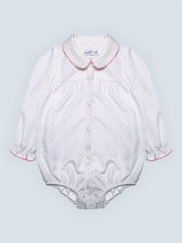 Chemise layette pour bébé fille 100% coton à petits points rose