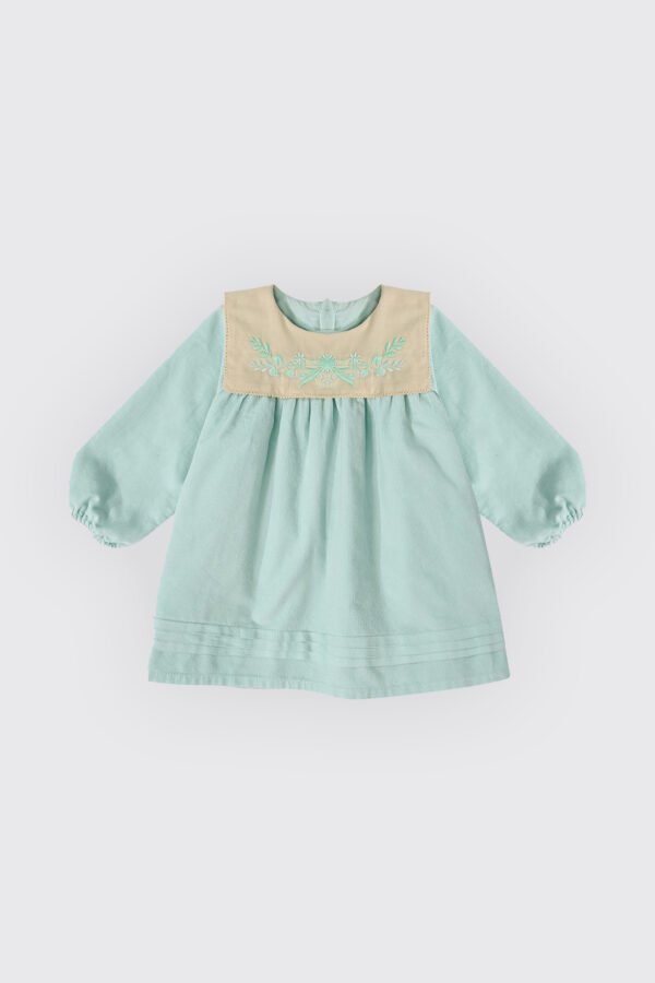 Robe en velours côtelé vert pour bébé fille